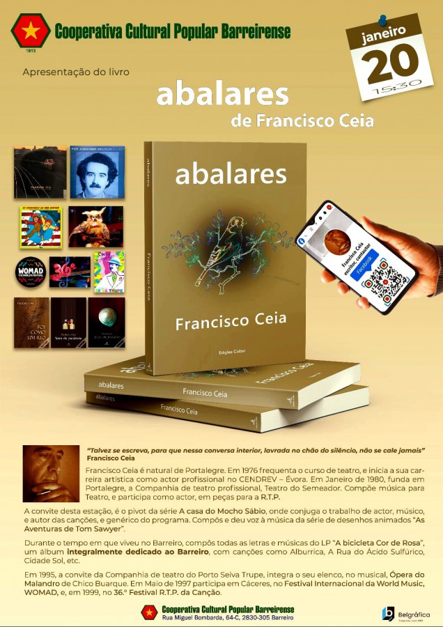 BARREIRO - Na Cooperativa Cultural Popular Barreirense Conversa sobre novo romance "abalares" de Francisco Ceia
