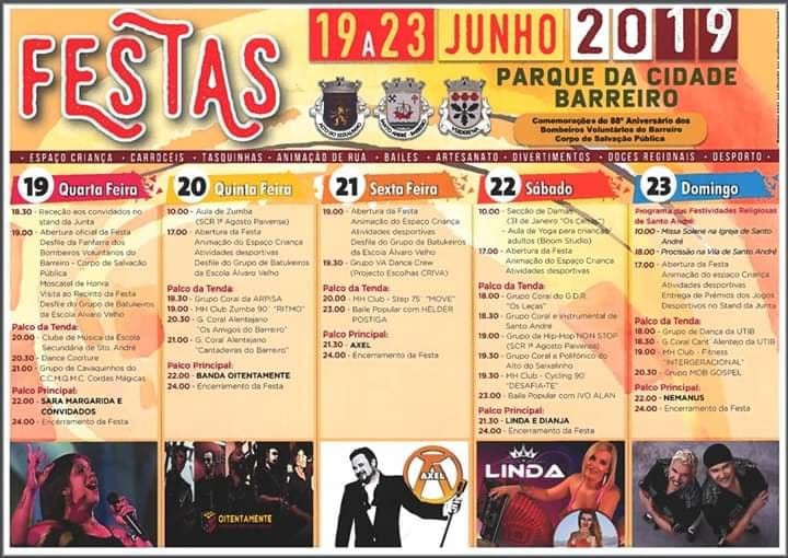 Festas Parque no Cidade Barreiro Domingo pelas 18 horas Procissão em Santo André . Sábado 88º aniversário dos BVB-CSP