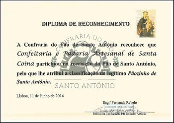 BARREIRO - CONFEITARIA E PADARIA ARTESANAL DE SANTA COINA DISTINGUIDA COM A CLASSIFICAÇÃO «PÃOZINHO DE SANTO ANTÓNIO»