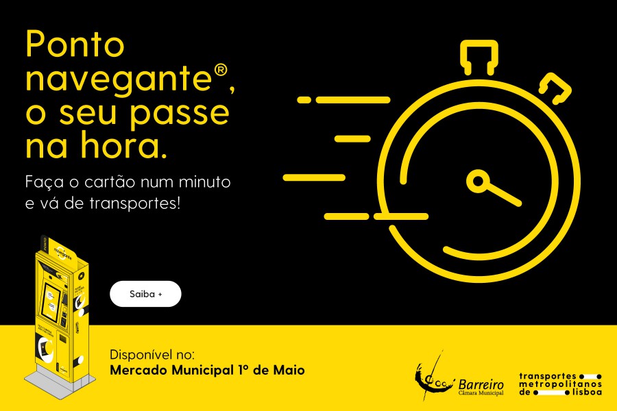 No Mercado Municipal 1º de Maio no Barreiro «Ponto navegante» Máquina que faz emissão de cartão navegante personalizado no momento