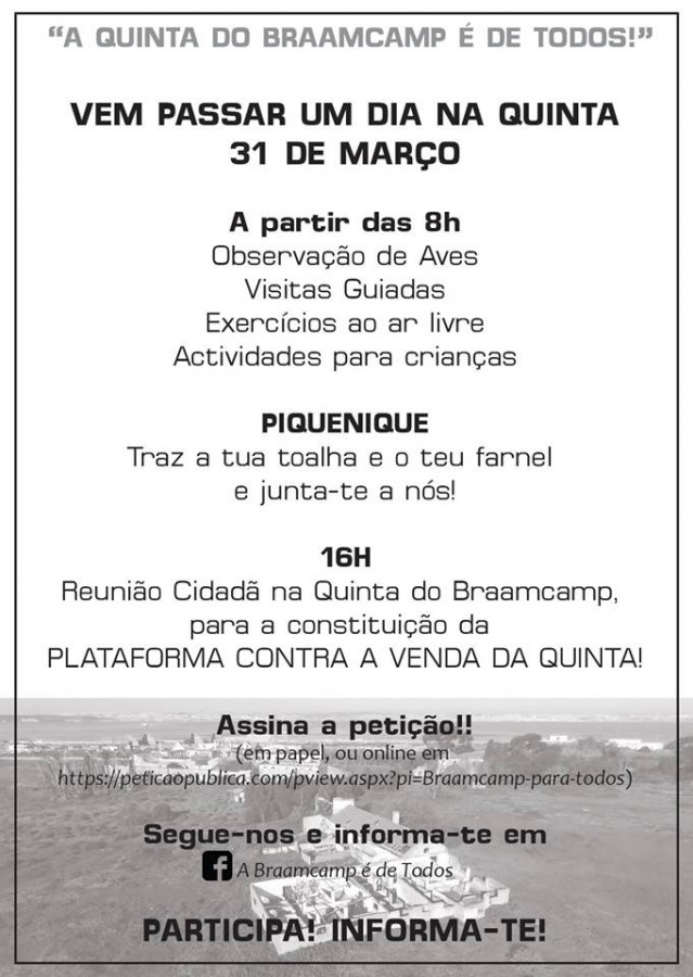 Barreiro - Reunião Cidadã na Quinta do Braamcamp Vamos constituir a Plataforma contra a Venda da Quinta