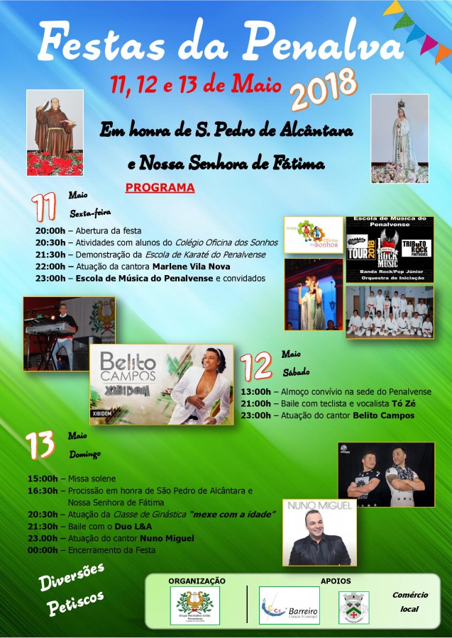 Barreiro – Festa da Penalva Em honra de S. Pedro de Alcântara e Nª Srª de Fátima . De hoje até domingo