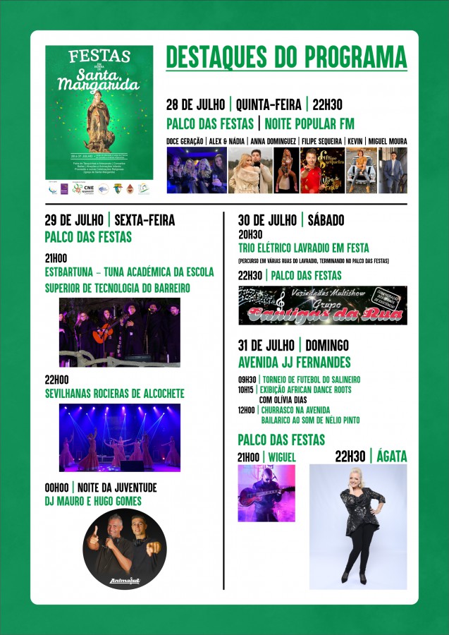 Barreiro - Festas do Lavradio Noite de encerramento será com Wiguel e Agata . De 28 a 31 de Julho