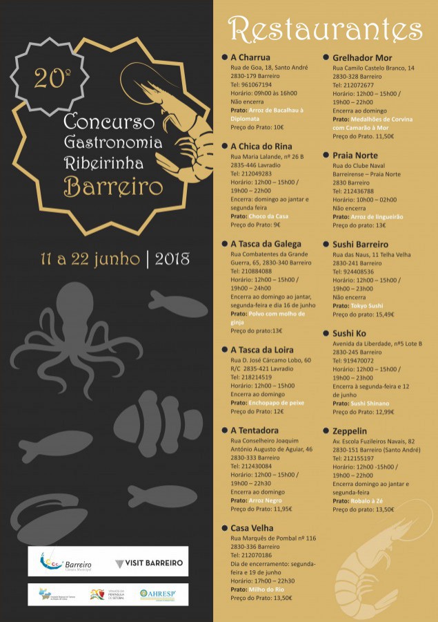 Barreiro - Feriado Municipal - dia 28 de Junho Entrega de Prémios do Concurso de Gastronomia