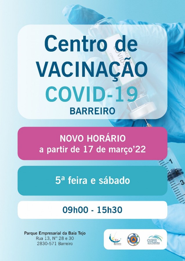 BARREIRO - Centro de Vacinação no Parque Empresarial da Baía do Tejo Com novo horário a partir de 17 de março