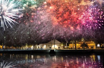 Festa de réveillon no centro da cidade do Montijo Animação e um magnífico fogo-de-artifício