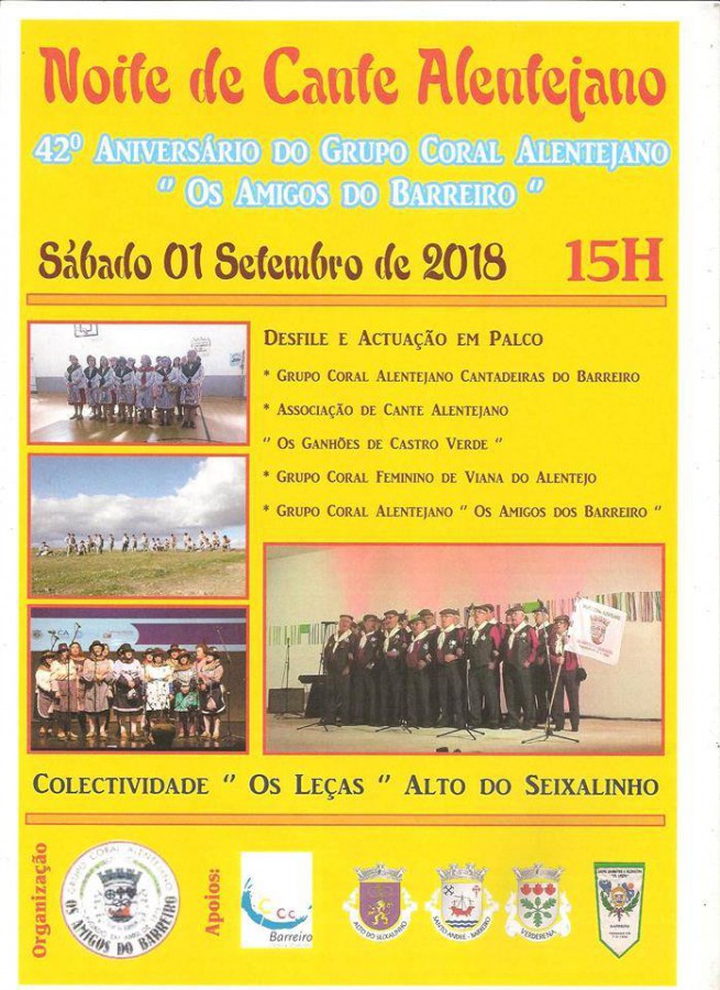 Grupo Coral Alentejano «Os Amigos do Barreiro» Comemora 42º aniversário