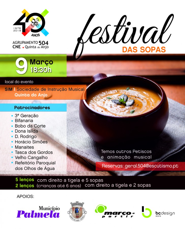 Palmela - Festival das Sopas em Quinta do Anjo Iniciativa do Agrupamento 504 - do Corpo Nacional de Escutas . Dia 9 de março