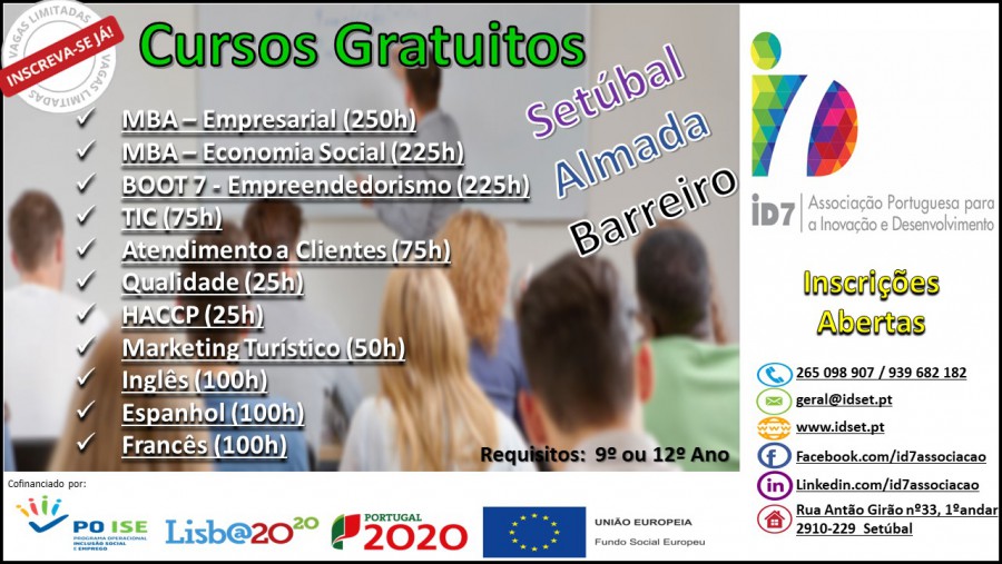 No Barreiro, Setúbal e Almada Associação Empresarial ID7 promove cursos de formação gratuitos no Distrito