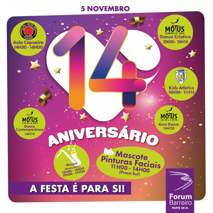 "O aniversário é nosso mas a festa é para si!" 14º Aniversário do Forum Barreiro com comemorações para crianças e famílias. . Dia 5 de Novembro