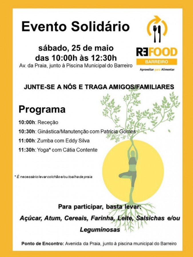 Núcleo Refood Barreiro Promove evento solidário junto à Piscina Municipal . Participar é trazer um donativo.