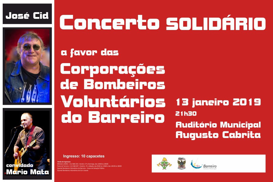 José Cid no AMAC hoje dia 13 de janeiro Concerto Solidário a favor das corporações de Bombeiros do Barreiro
