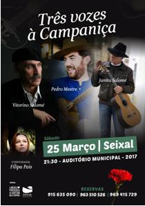 Seixal - Vitorino, Janita Salomé e Pedro Mestre são as Três Vozes à Campaniça Concerto inclui temas do repertório dos três músicos