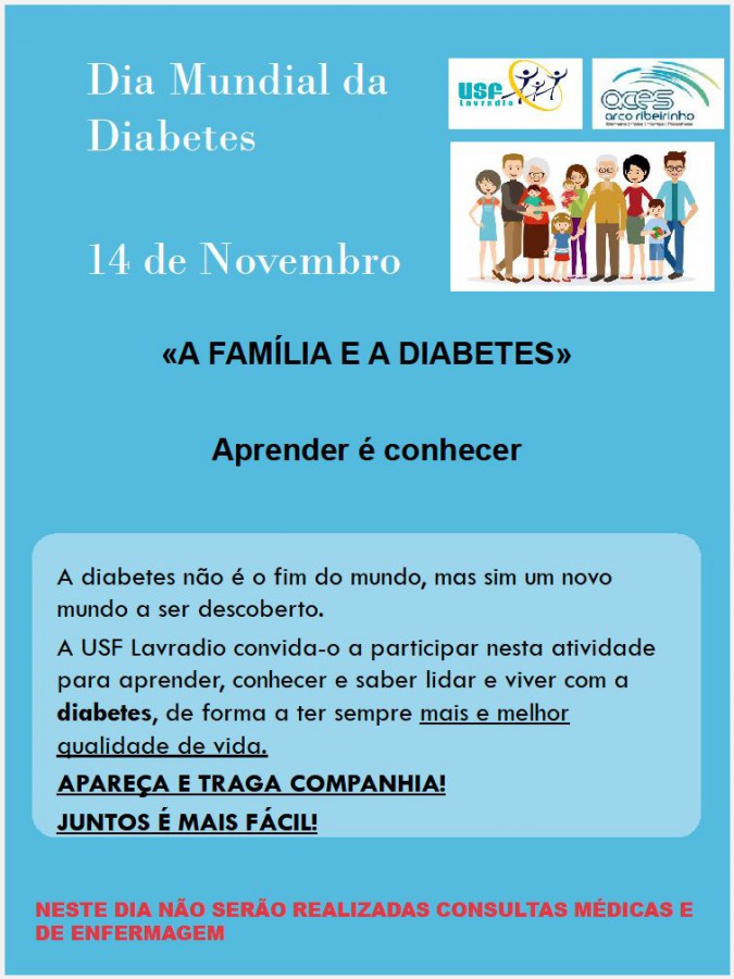 Dia Mundial da Diabetes no Barreiro USF Lavradio promove evento «A FAMÍLIA E A DIABETES»