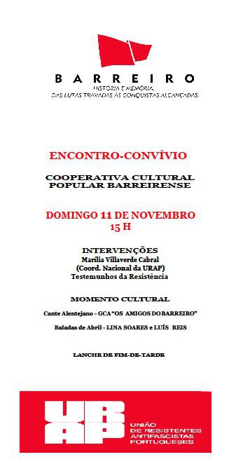 Barreiro - URAP promove Encontro-Convívio Lembra data que população do Barreiro foi vítima da repressão e violência fascista