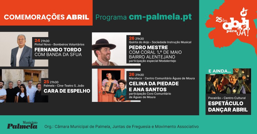 “Abril para Já!” em Palmela – 51.º aniversário do 25 de Abril Fernando Tordo com Banda da SFUA em Pinhal Novo