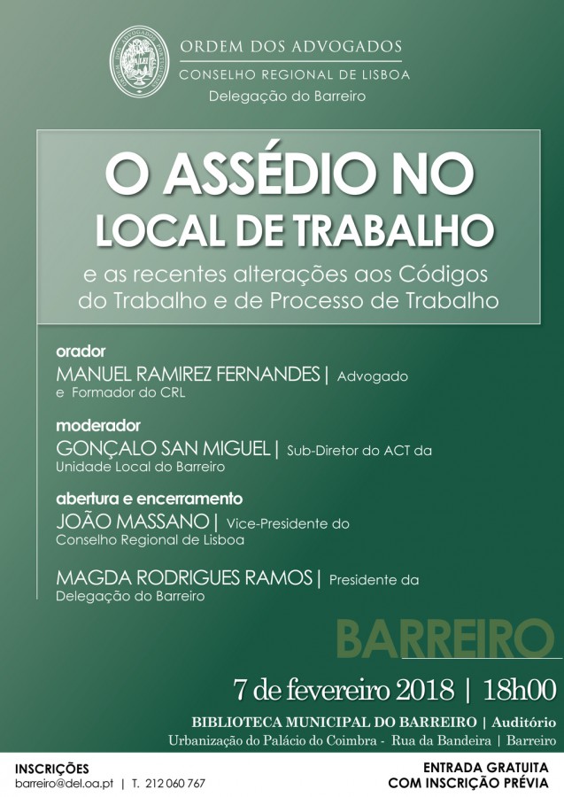 Ordem dos Advogados - Delegação do Barreiro Conferência «O Assédio no local do trabalho»