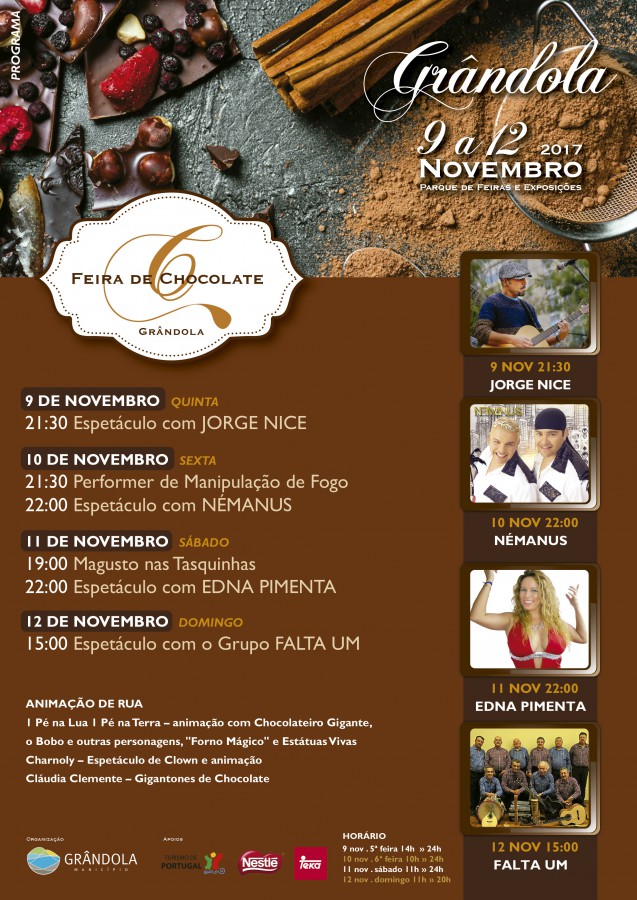 Grândola Vila Morena vai estar recheada de tentações de chocolate Feira de Chocolate . 9 a 12 de novembro