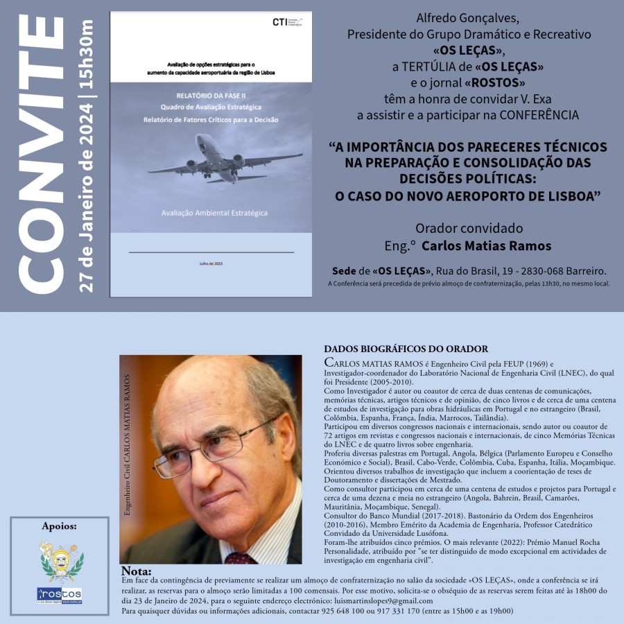 No CDR «Os Leças - Barreiro Conferência «Estudos Técnicos/Decisão Política» com Eng.º Carlos Matias Ramos, . Dia 27 Janeiro