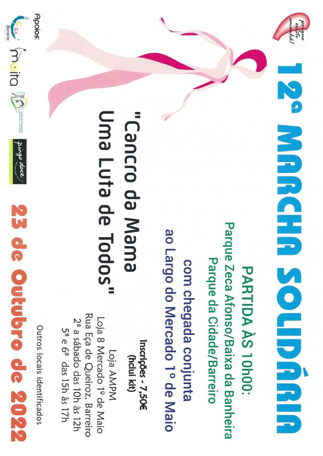 Associação de Mulheres com Patologia Mamária Marcha Solidária 2022 une de novo os concelhos do Barreiro e Moita . Hoje 23 de Outubro - 10 horas