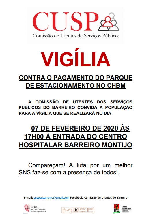 Comissão dos Utentes dos Serviços Públicos do Barreiro Vigília contra o pagamento do estacionamento no Hospital